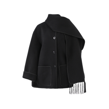 Double-Faced Wool Fringe Cape Coat