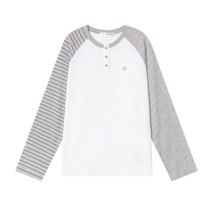 Striped Polka Dot Raglan Sleeve Long Sleeve Pullover
