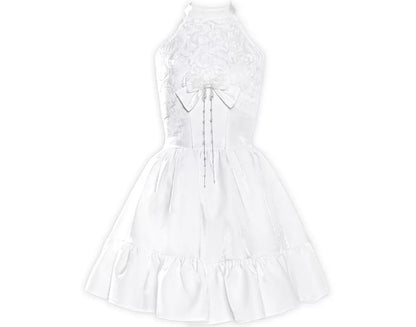 Floral Appliqué Halter Dress