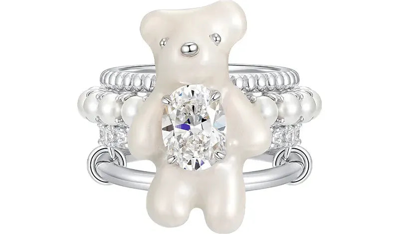Layered Bear Pearl Statement Ring