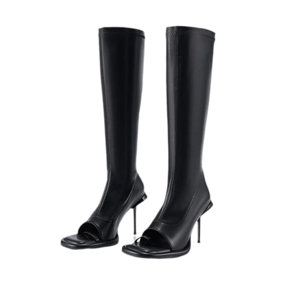 Open-Toe Stiletto Knee-High Boots