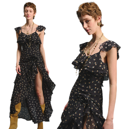 Floral Backless Ruffle Dress