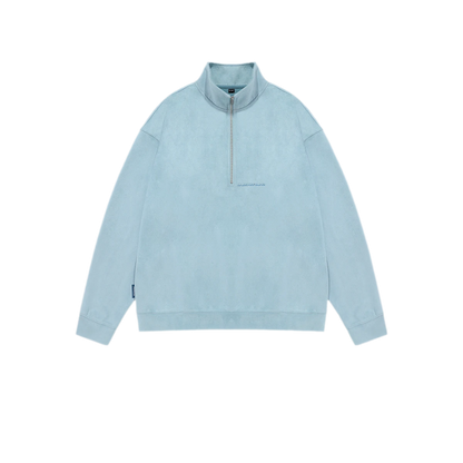 Faux Suede Oversize Polo Sweatshirt