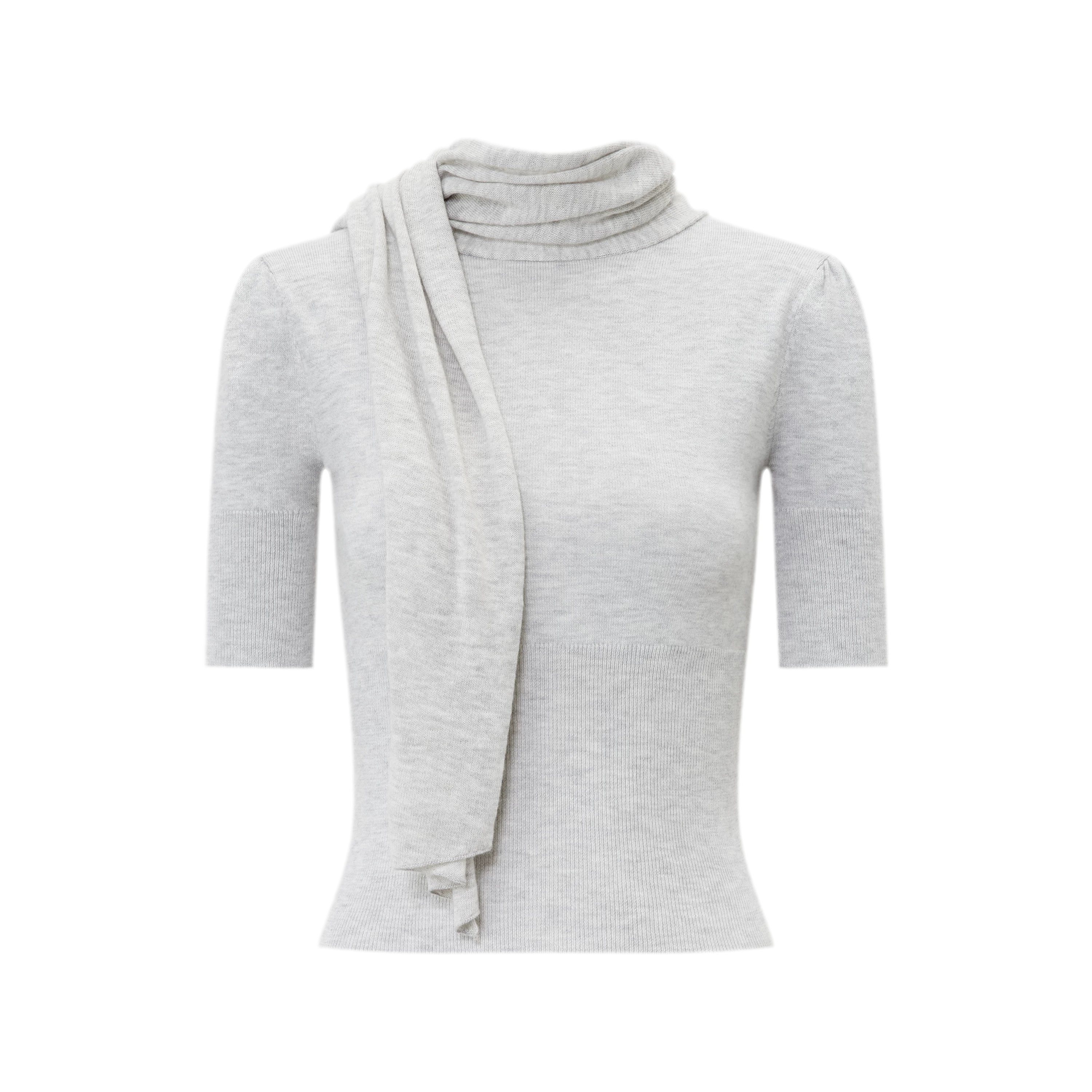 Wool-Blend Scarf-Neck Knit Top