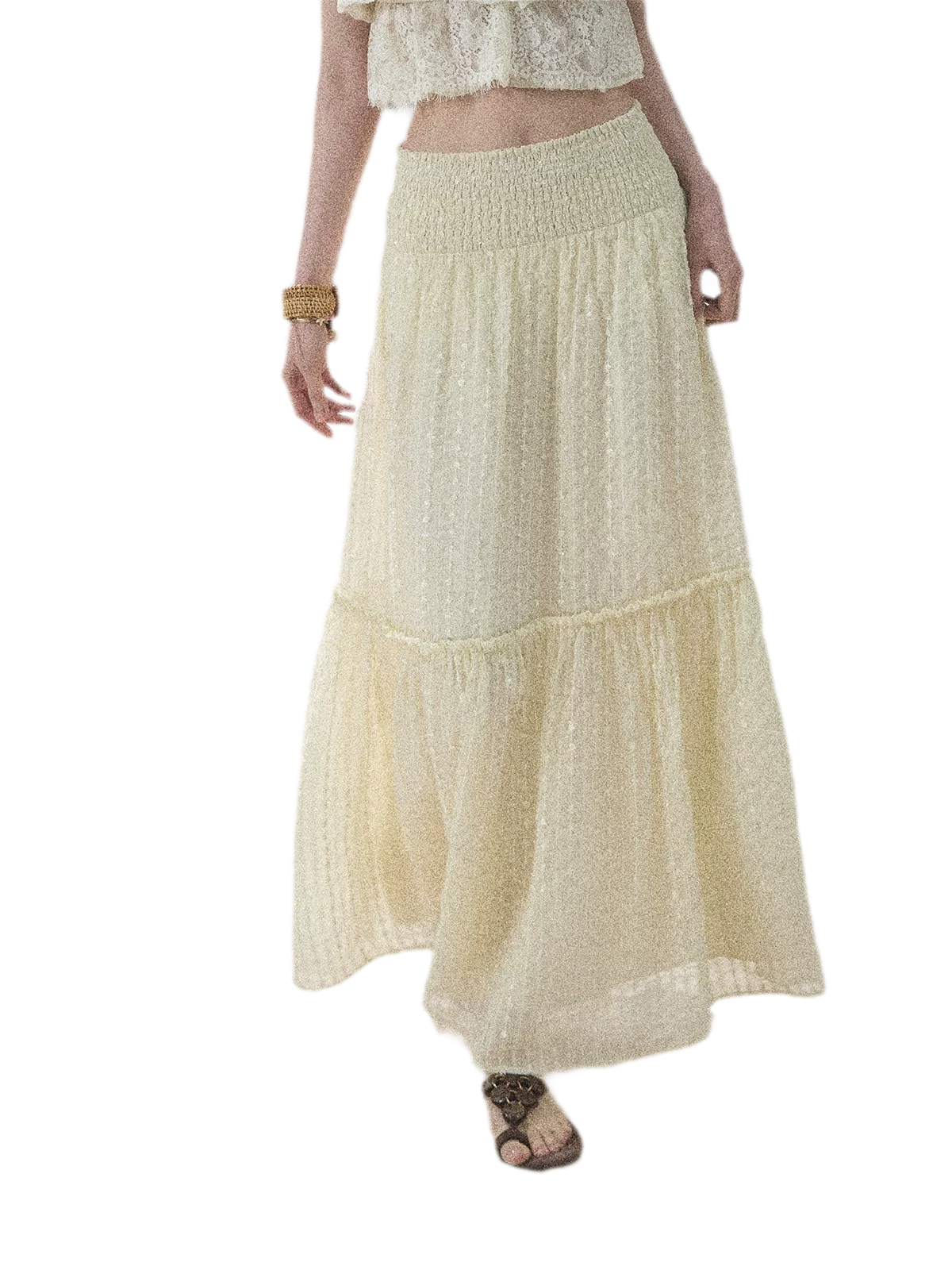 "Waves of Wheat" French Lace Midi Skirt
