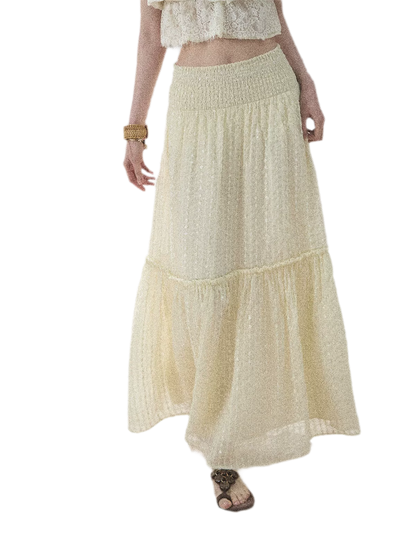 "Waves of Wheat" French Lace Midi Skirt