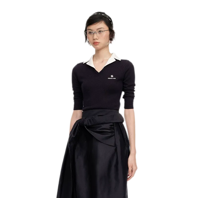 Silk Cashmere Collared Knit Top