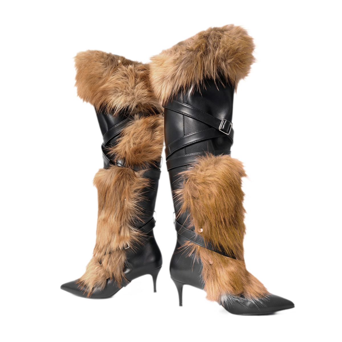 Botas de cuero de punta fina por encima de la rodilla