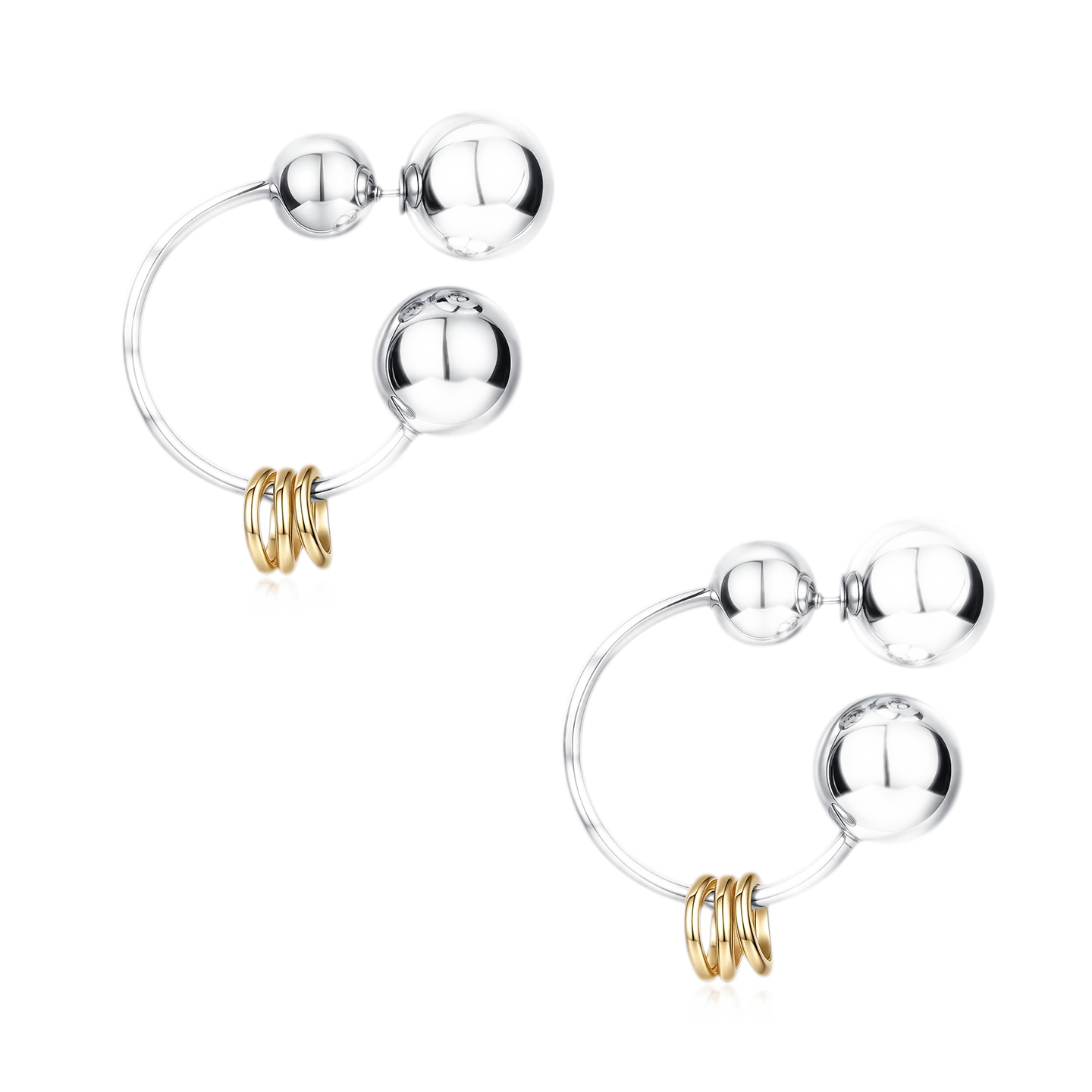 Reconstructed Series Gold and Silver Ball Earrings