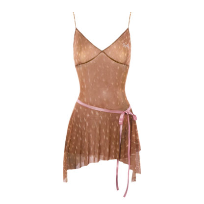 Deer Print Sheer Ribbon Dress