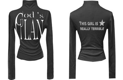 Graphic High-Neck Fitted Top