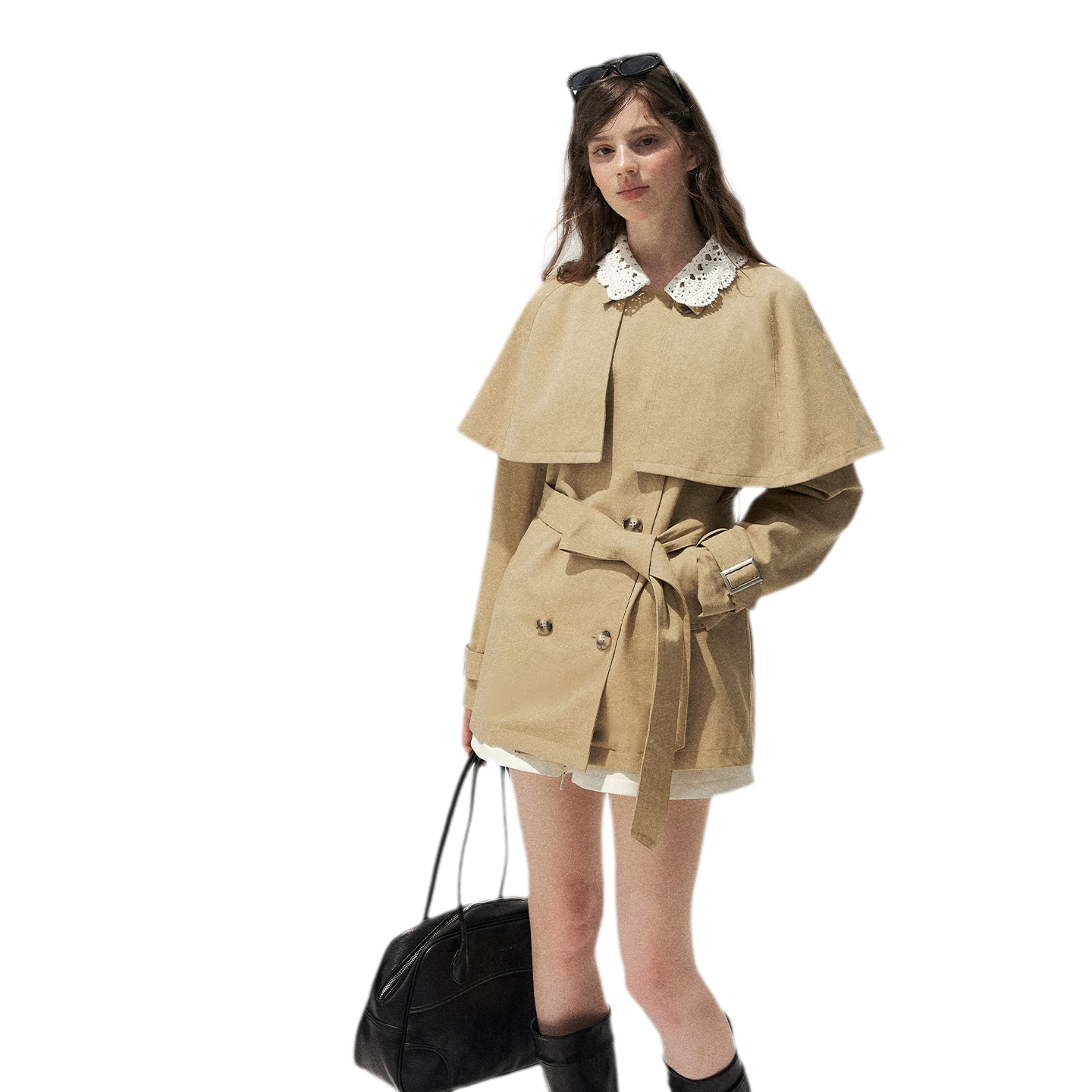 Crochet Cape Trench Coat