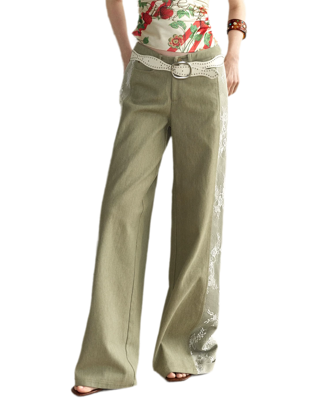 Retro Lace Spliced Loose Jeans