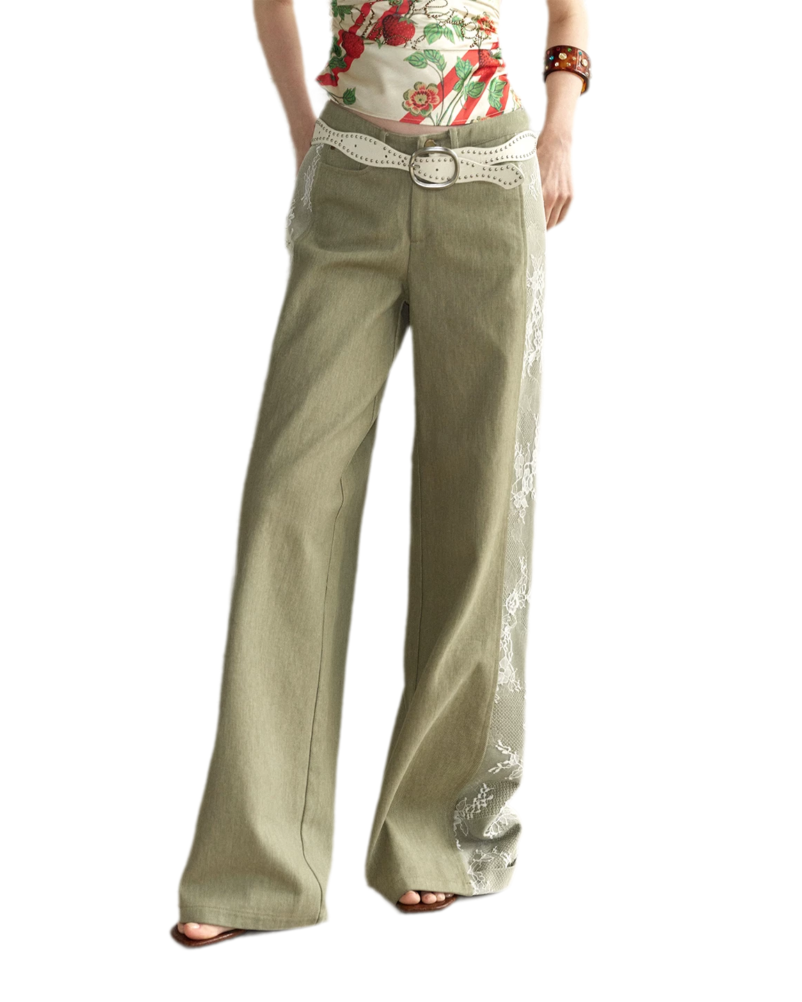 Retro Lace Spliced Loose Jeans