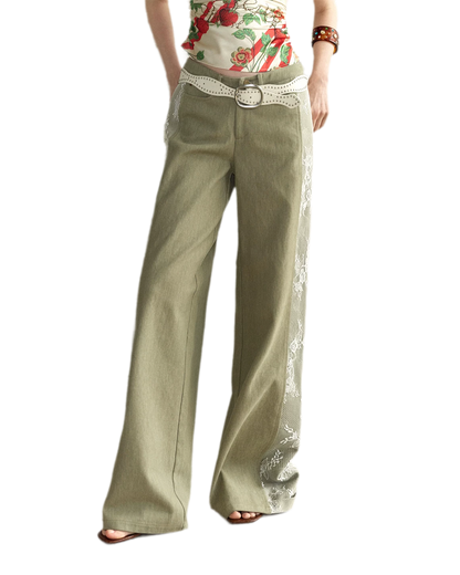 Retro Lace Spliced Loose Jeans