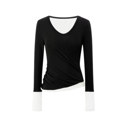 Woll-T-Shirt mit verdrehtem Color-Blocking