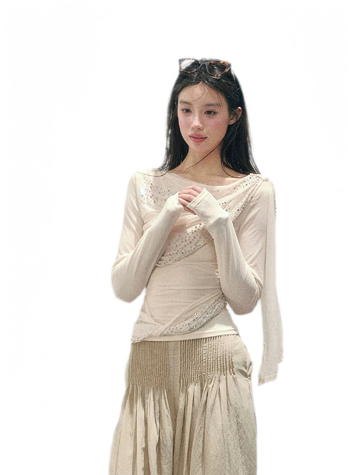 Mesh Drape Rhinestone Top | Final Sale