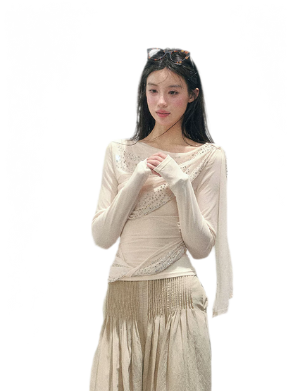 Mesh Drape Rhinestone Top | Final Sale
