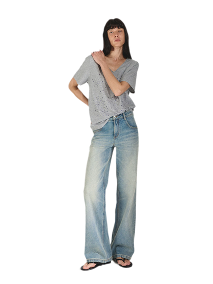 Vintage Straight Loose Fit Jeans with 3D Cat