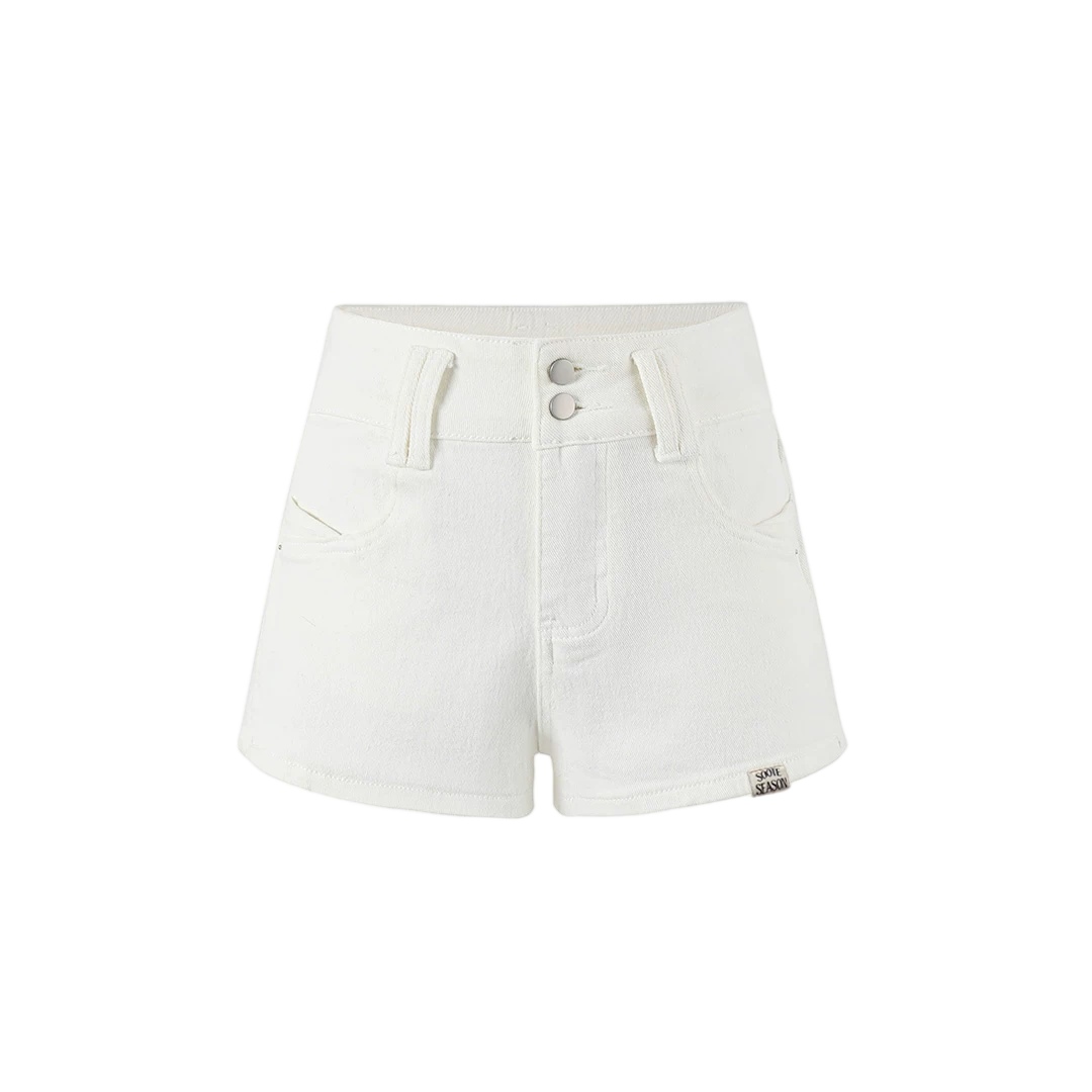 White Korean Casual High-Waist Denim Shorts