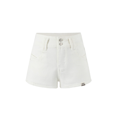White Korean Casual High-Waist Denim Shorts