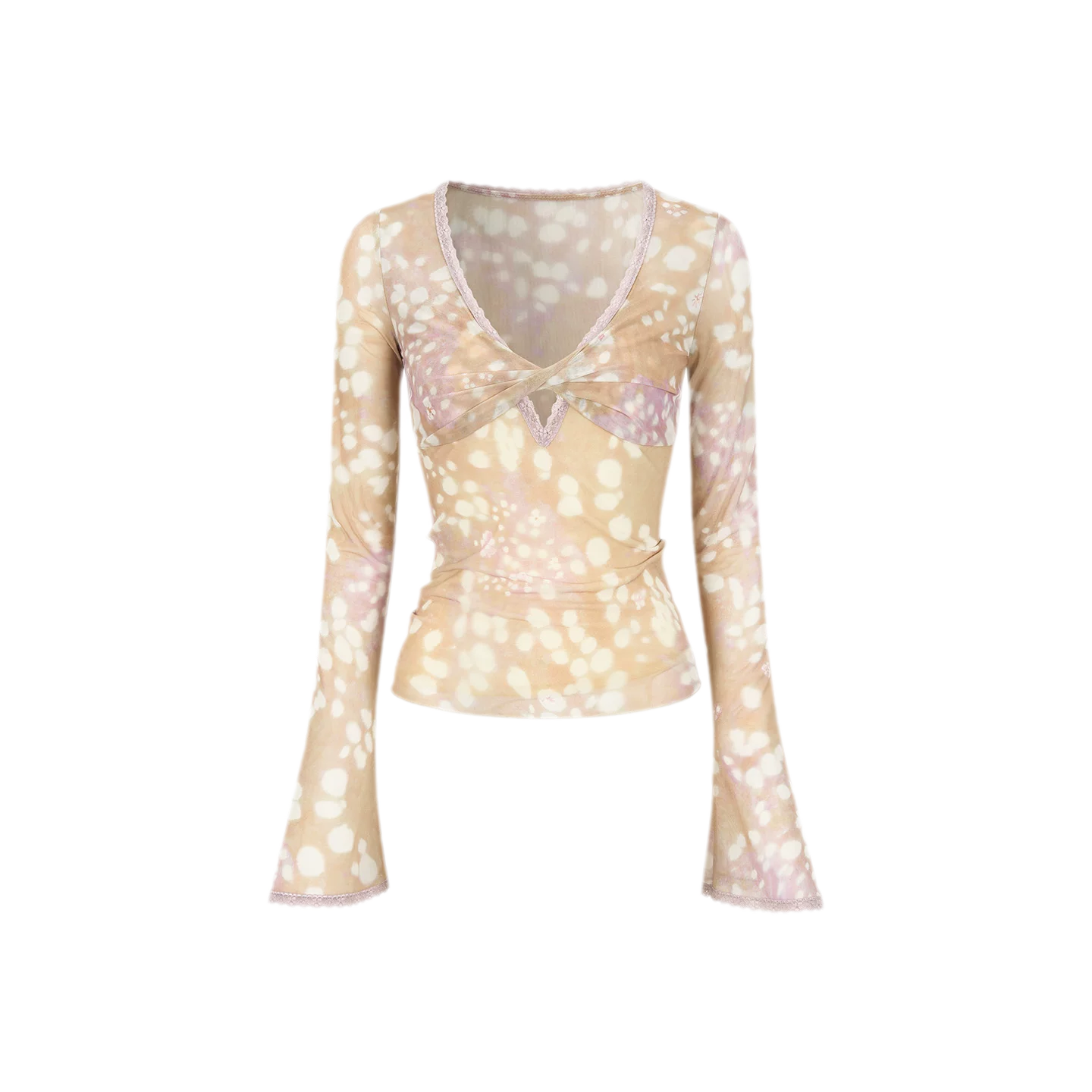 Deer Print Lace Mesh Top
