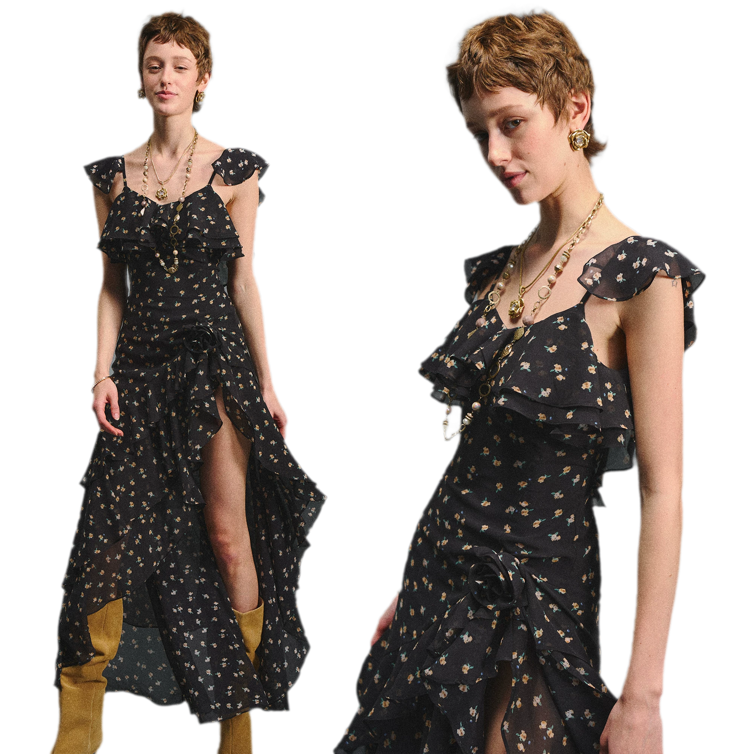 Floral Backless Ruffle Dress