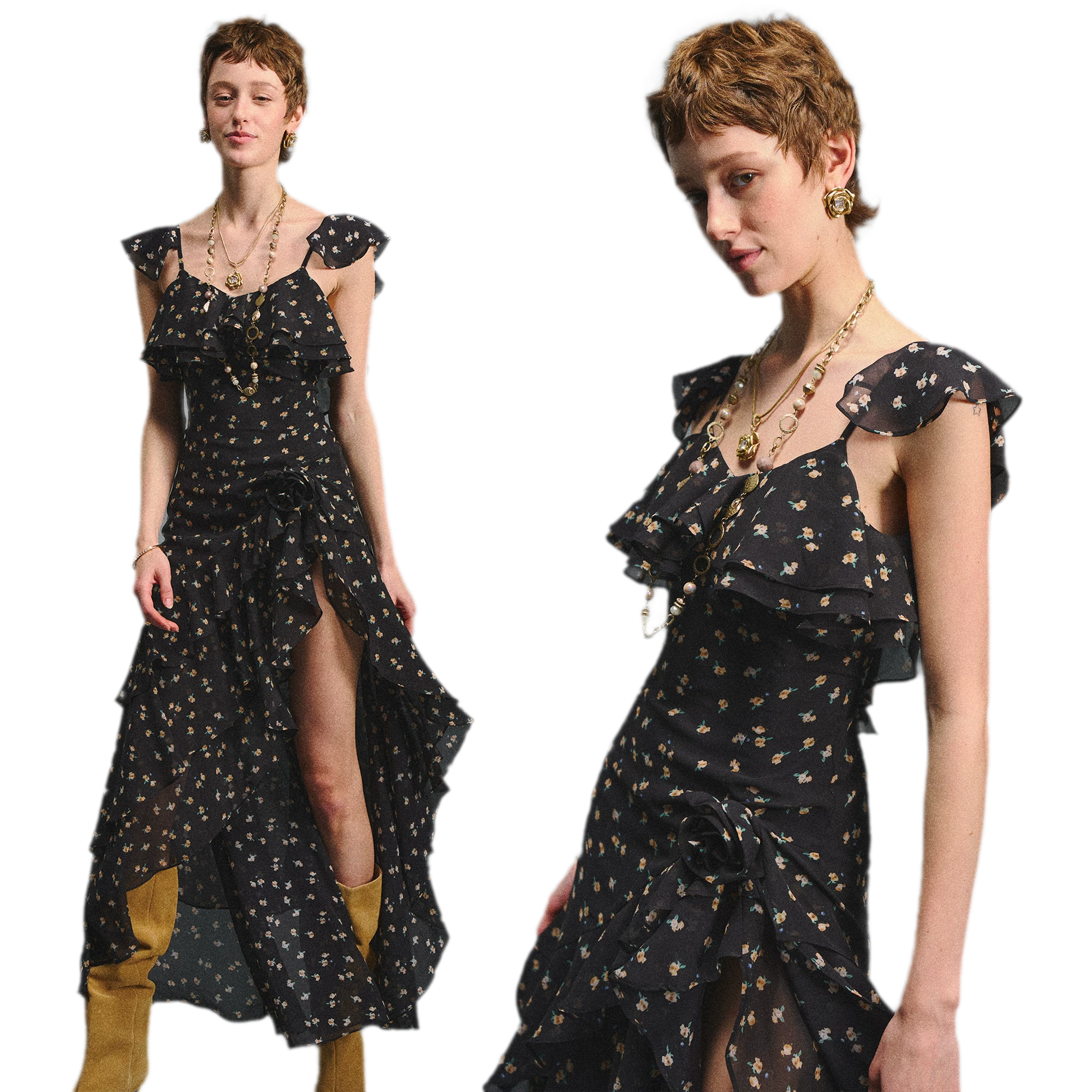 Floral Backless Ruffle Dress
