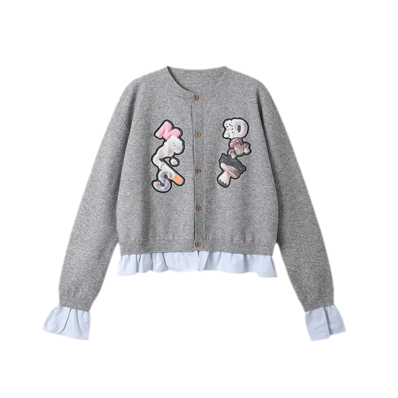 Appliqué Faux-Layered Knit Cardigan — ギャラリービューで9画像がロードされます。
