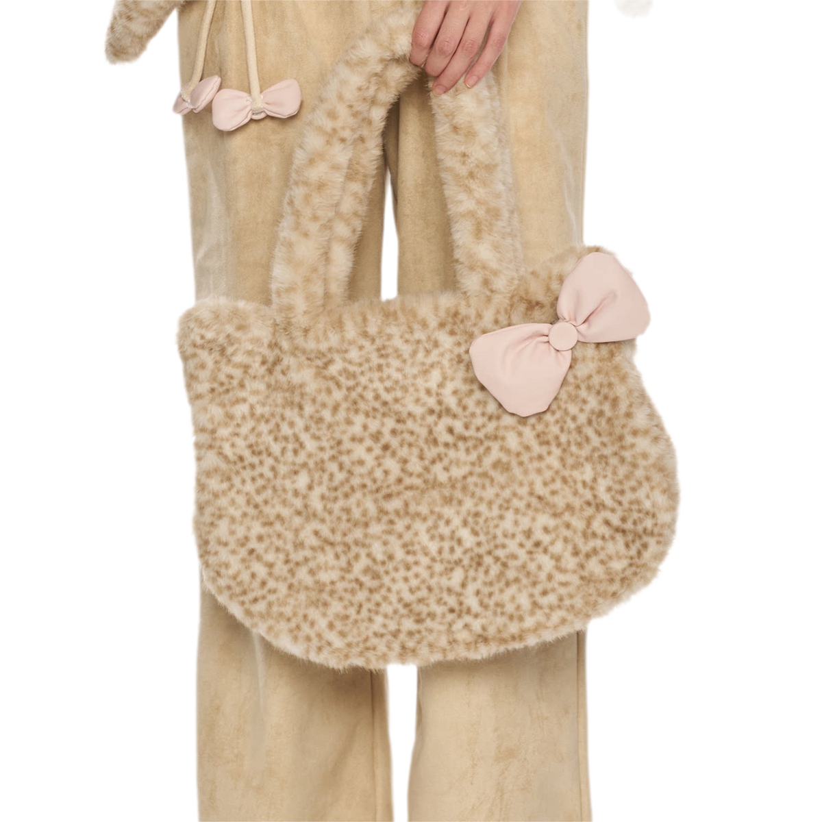 Leopard Plush Bow Shoulder Bag