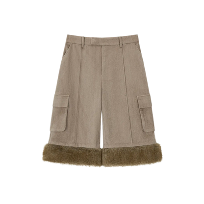 Chenille Cargo Cropped Wide-Leg Pants