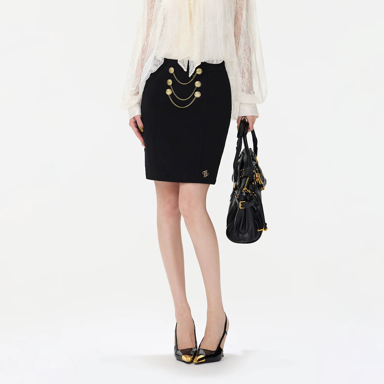 Gold Chain Tailored Skirt