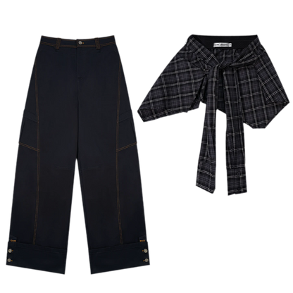Pantaloni ampi a gamba curva lavati