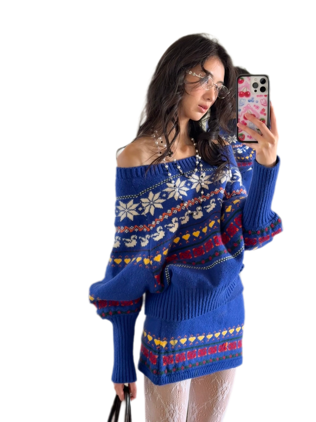 Fair Isle One-Shoulder Set