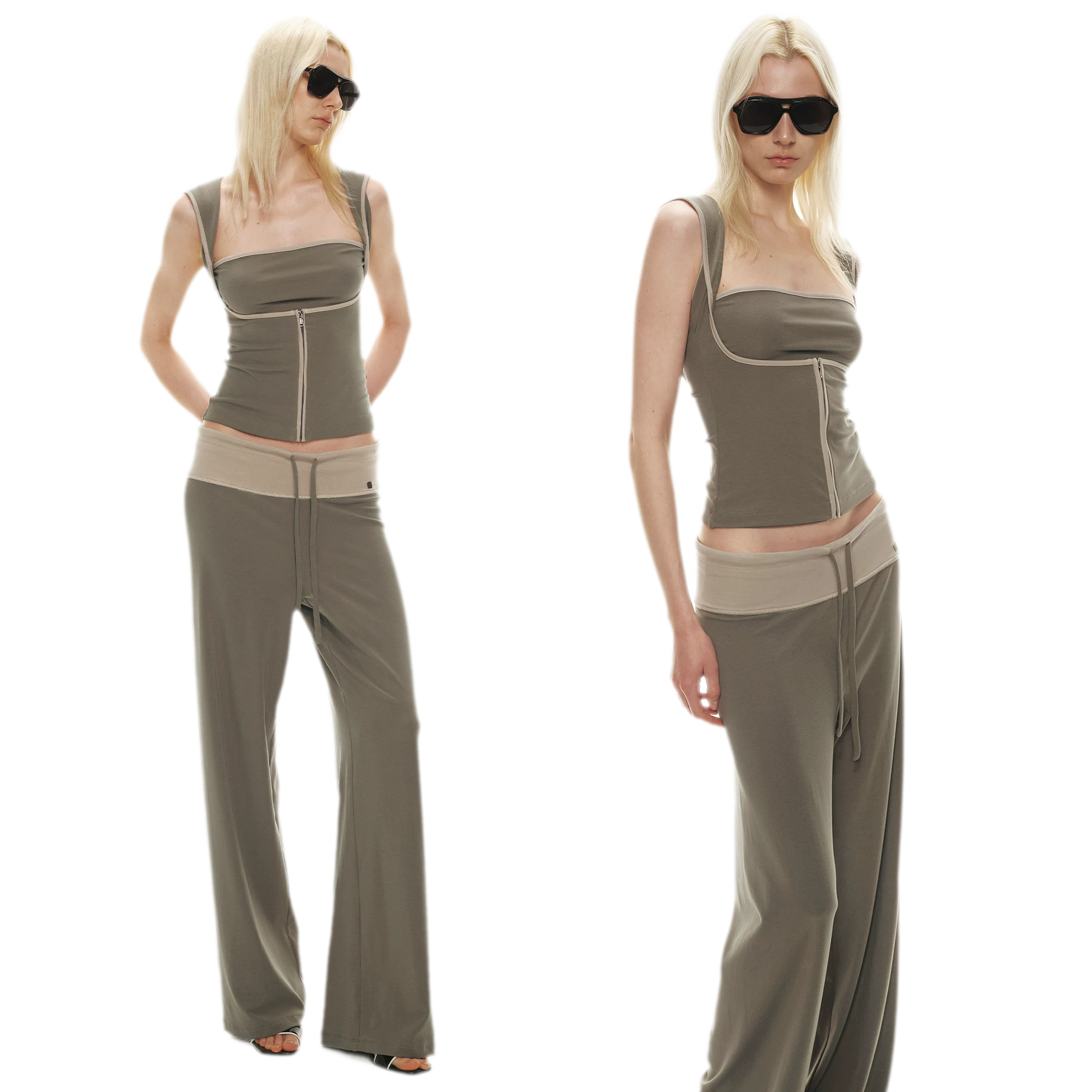Tencel Knit Two-Piece Hoodie Vest &amp; Drawstring Pants
