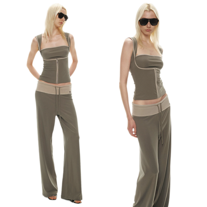 Tencel Knit Two-Piece Hoodie Vest &amp; Drawstring Pants