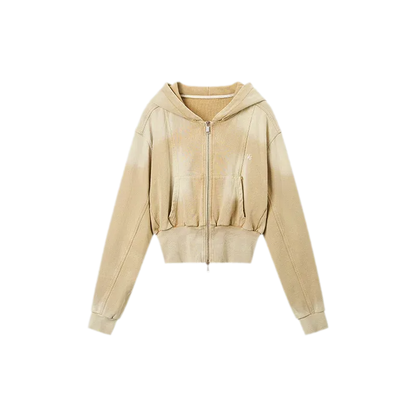 Sand-Washed Cropped Hooded Sweatshirt