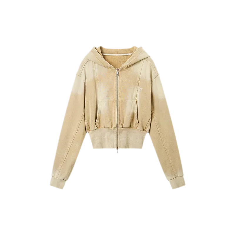 Sand-Washed Cropped Hooded Sweatshirt