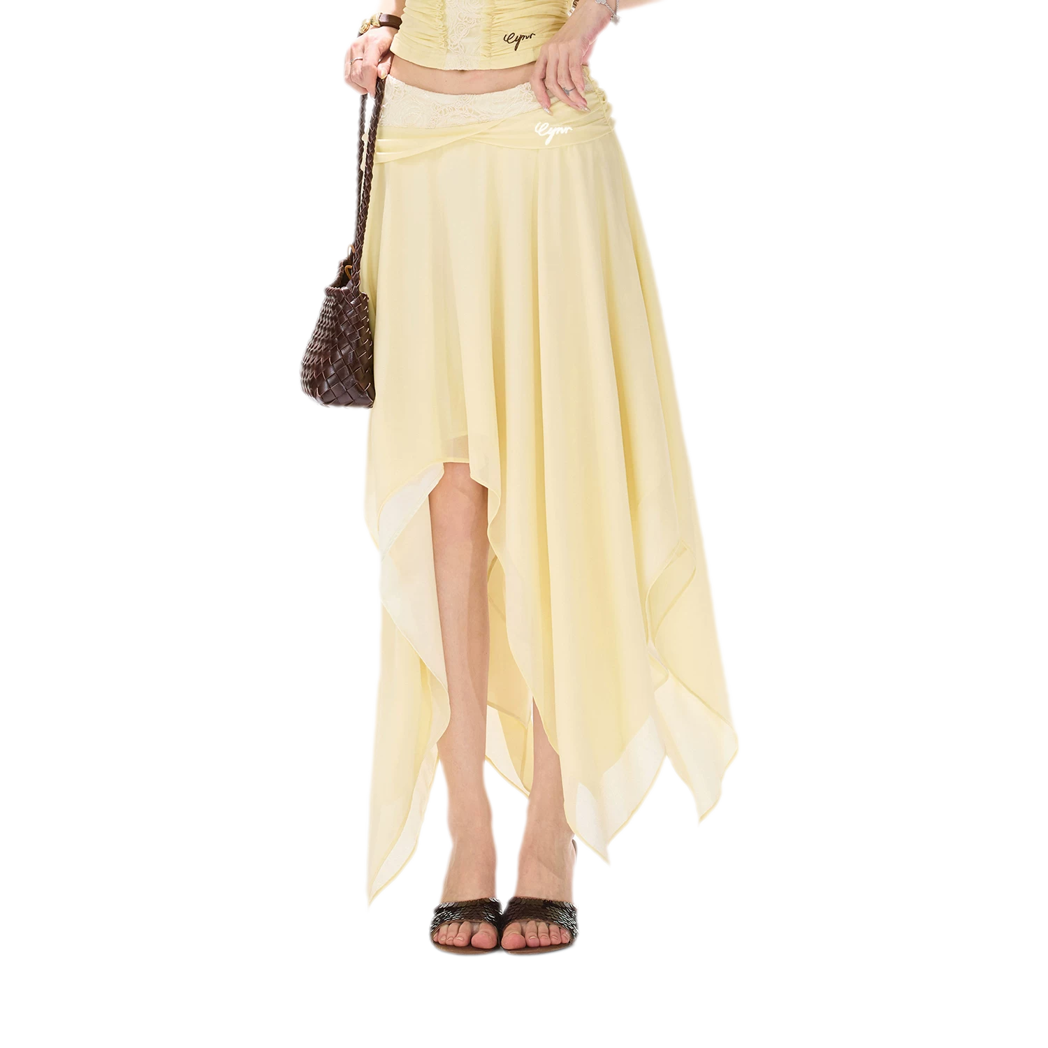 Lace Panel Irregular Skirt