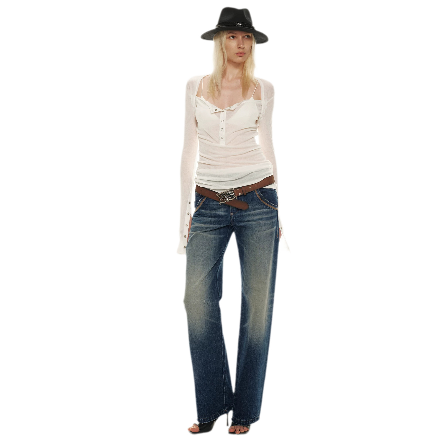 Classic Vintage Washed Distressed Wide-Leg Jeans