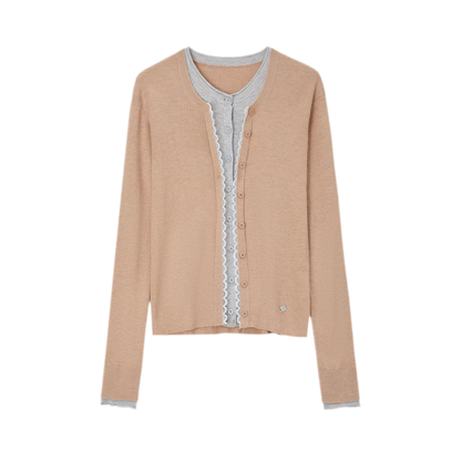 Layered Lace Trim Knit Cardigan