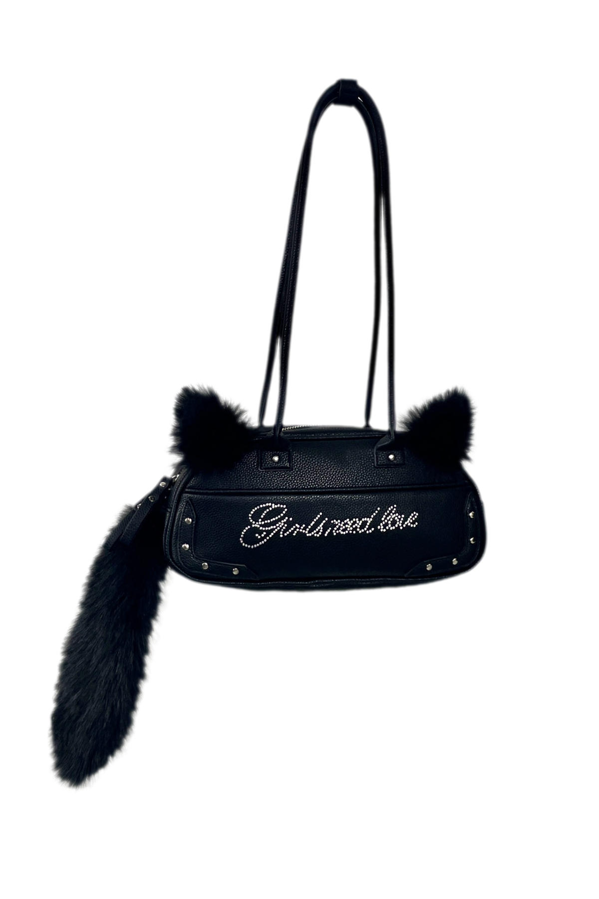 Bolso de mano de piel sintética con pompón de pedrería