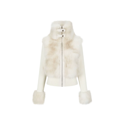 Taillierte Jacke mit Kunstpelz und Stehkragen