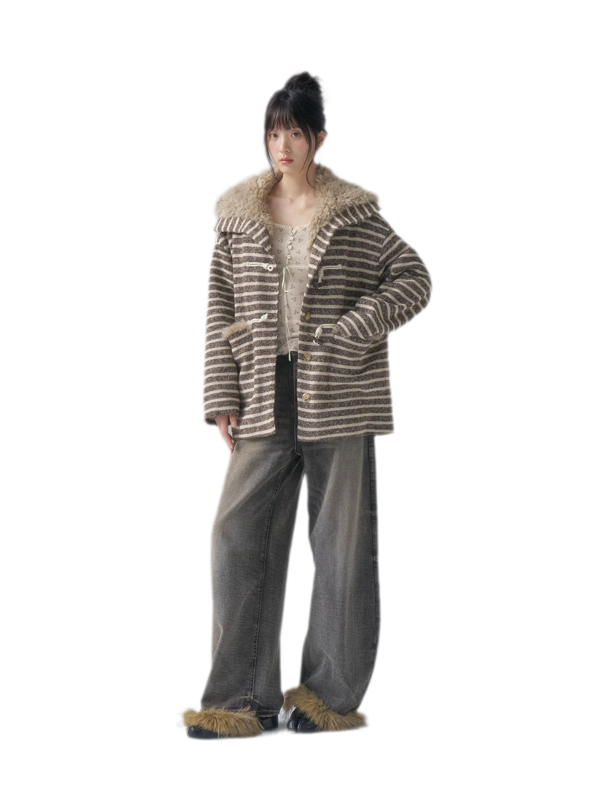 Striped Oversized Toggle Coat