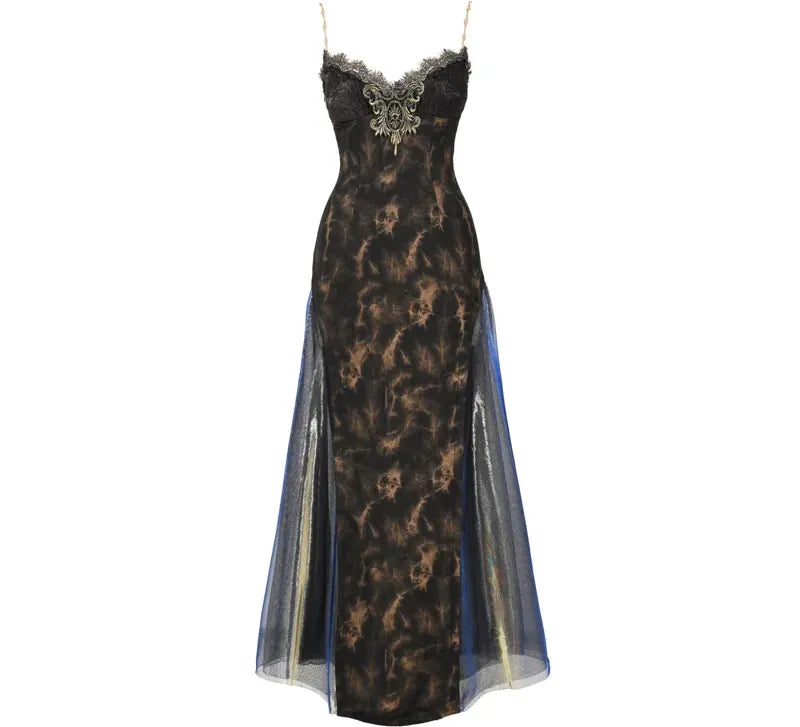 Gold Jacquard A-Line Evening Dress