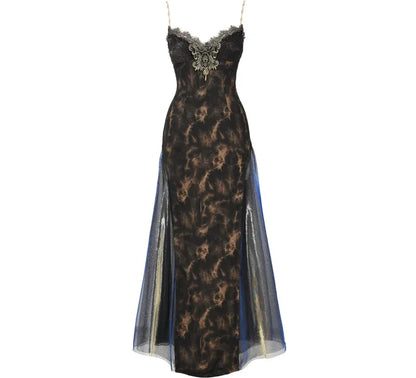 Gold Jacquard A-Line Evening Dress