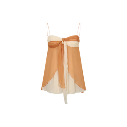 Color Catcher Irregular Contrast Pleated Chiffon Camisole