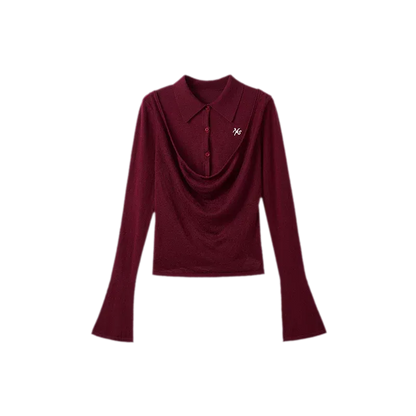 Cashmere Cowl-Neck Flared-Sleeve Knit Top