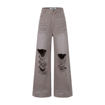 Washed Distressed Straight Pants