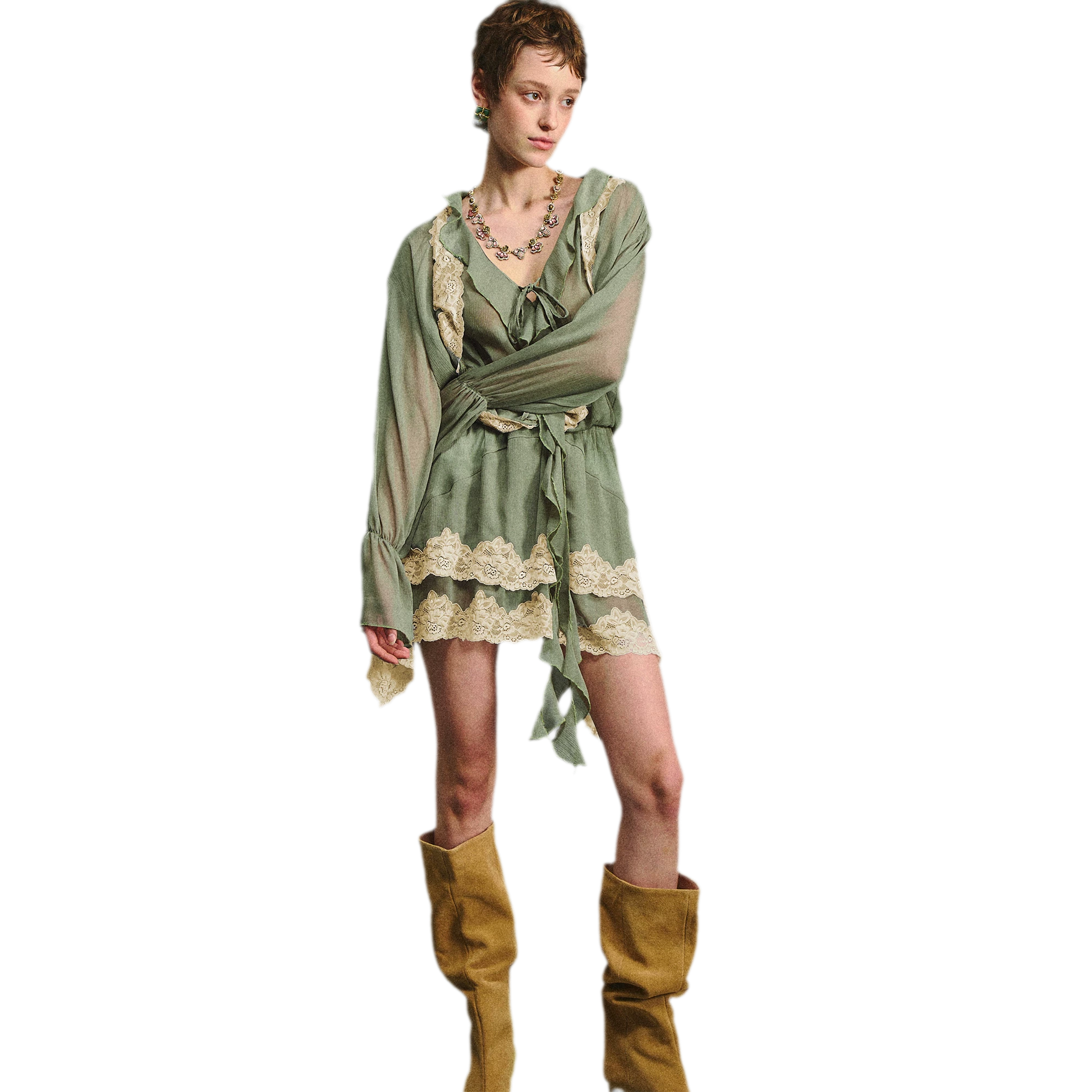 Vintage Moss Green Lace Dress